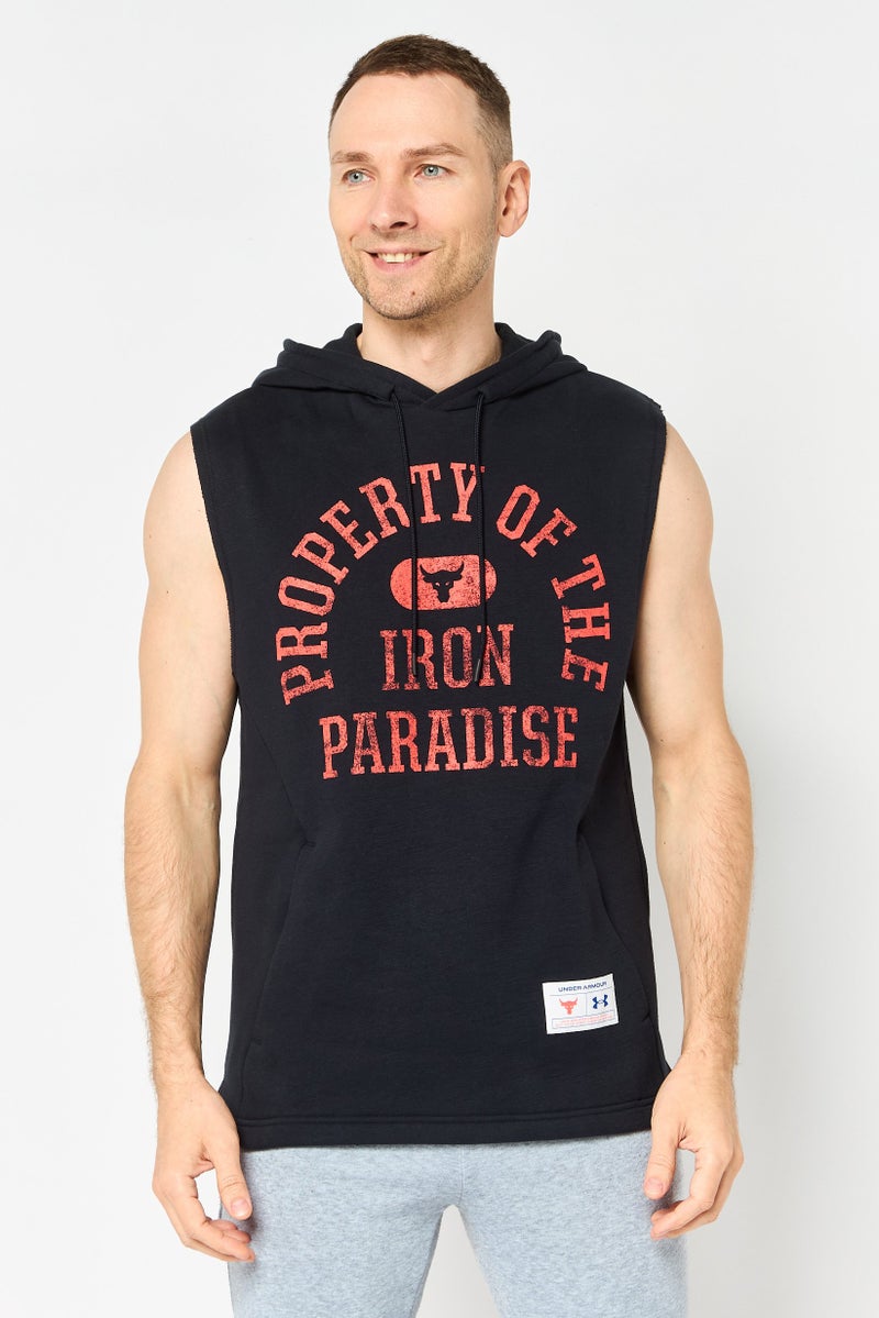 UNDER ARMOUR Men Loose Fit Sleeveless Training Hoodie, Black - Image 1