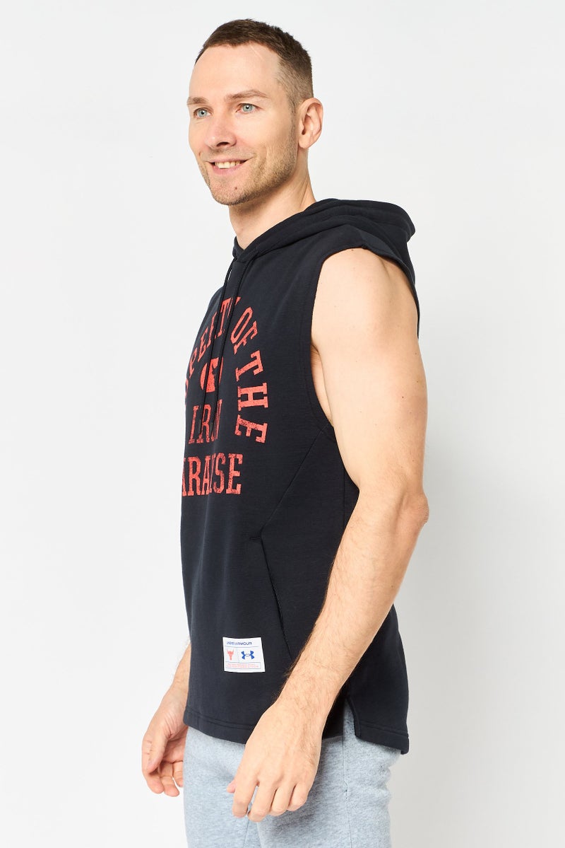 UNDER ARMOUR Men Loose Fit Sleeveless Training Hoodie, Black - Image 3