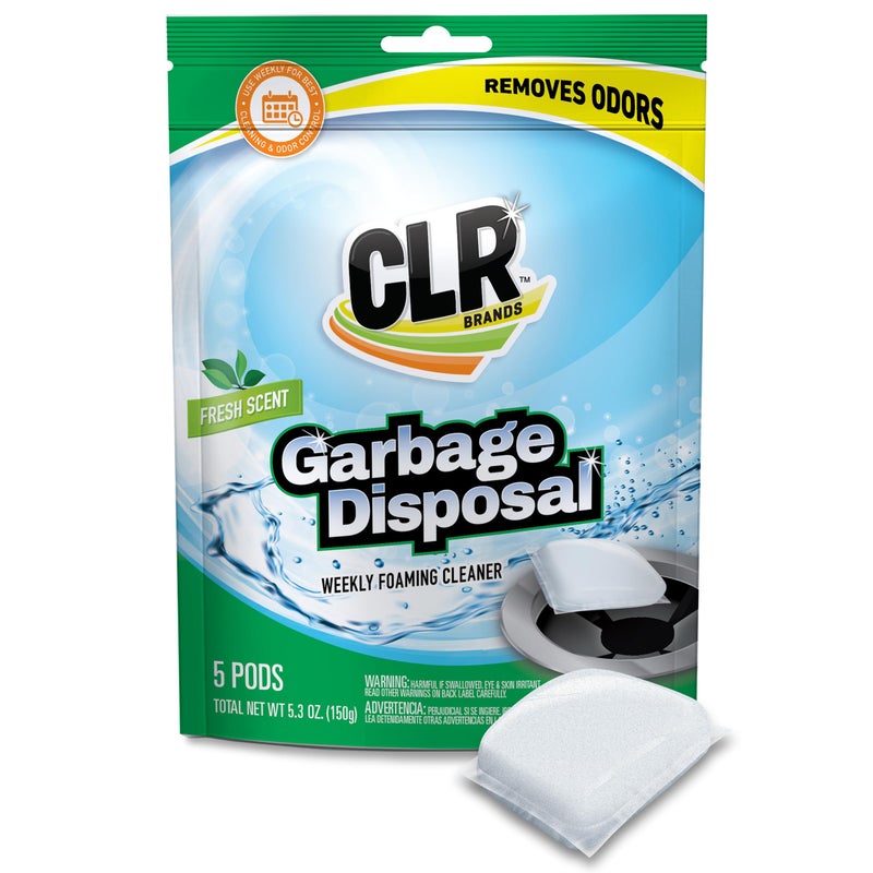 CLR Fresh & Clean Garbage Disposal, Fresh Scent Weekly Foaming Cleaning Pods, 5 Pods Total (Packaging May Vary) - Image 1