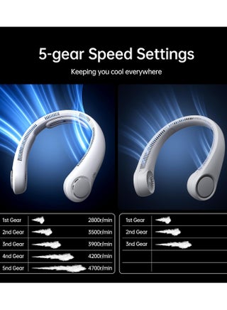JISULIFE Portable Neck Fan 4 - 5000mAh, Neckbrace Personal Hands Free, 5 Speed Gears Adjustment, Wearable Bladeless Quiet Rechargeable for Outdoor Indoor, Gifts for Women Men-  Grey - view 4