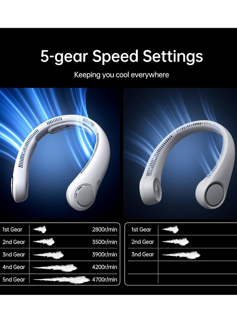 JISULIFE Portable Neck Fan 4 - 5000mAh, Neckbrace Personal Hands Free, 5 Speed Gears Adjustment, Wearable Bladeless Quiet Rechargeable for Outdoor Indoor, Gifts for Women Men-  Grey - Image 4