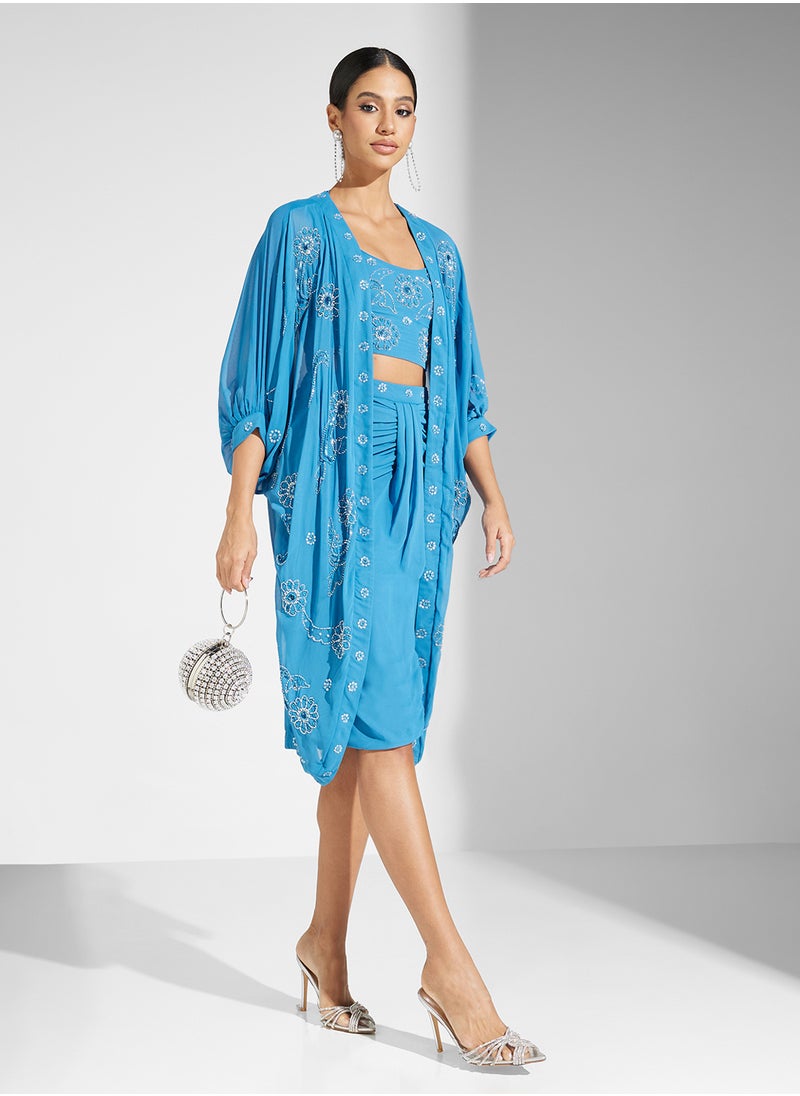 Frock and Frill 3 Pack Embellished Top & Skirt & Oversized Shrug Set  - Image 1