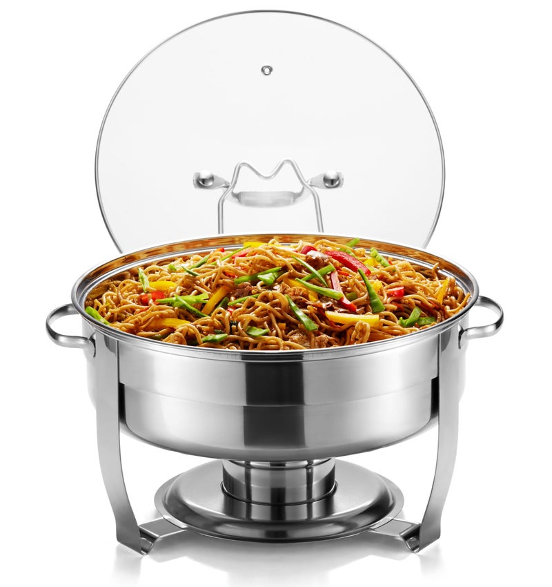 طبق الشواء لمجموعة البوفيه من كوك لتقديم الطعام، أطباق دائرية، صينية تسخين من الفولاذ المقاوم للصدأ مع غطاء زجاجي وحامل للحفلات والعشاء 45 لتر