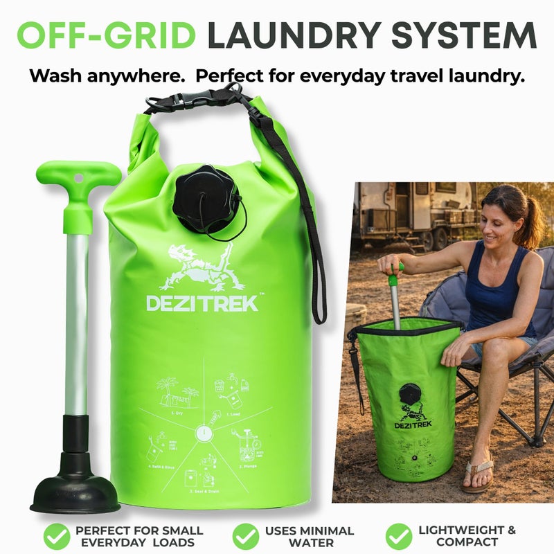 Dezitrek All in One Hand Wash Bag and Plunger Set - Off Grid Washing Machine Non Electric for Camping Travel | Eco Friendly Portable Manual Clothes Washer Laundry Bag for RV's (Medium) - Image 2