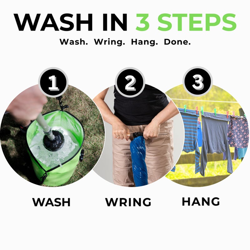 Dezitrek All in One Hand Wash Bag and Plunger Set - Off Grid Washing Machine Non Electric for Camping Travel | Eco Friendly Portable Manual Clothes Washer Laundry Bag for RV's (Medium) - Image 5