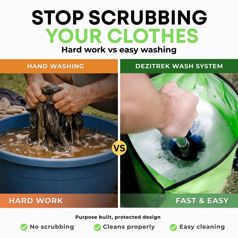 Dezitrek All in One Hand Wash Bag and Plunger Set - Off Grid Washing Machine Non Electric for Camping Travel | Eco Friendly Portable Manual Clothes Washer Laundry Bag for RV's (Medium) - Image 4
