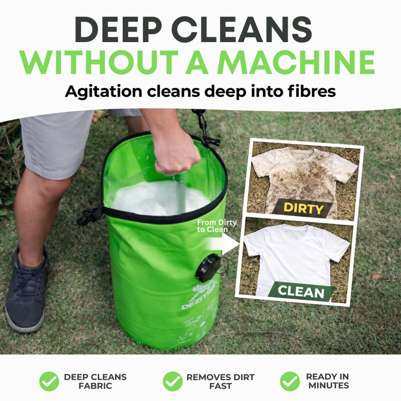 Dezitrek All in One Hand Wash Bag and Plunger Set - Off Grid Washing Machine Non Electric for Camping Travel | Eco Friendly Portable Manual Clothes Washer Laundry Bag for RV's (Medium) - Image 3