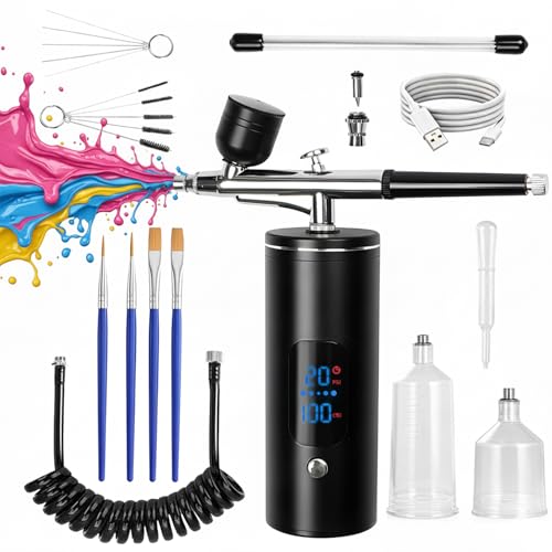 chufa Airbrush Kit with Air Compressor, 48 PSI High-Pressure Cordless Airbrush, 6000mAh Rechargeable, 3-Speed, Dual-Action, 0.2/0.3/0.5 mm Nozzles & 3 Cups, Non-Clogging for Painting, Models, Cake & Makeup - Image 1