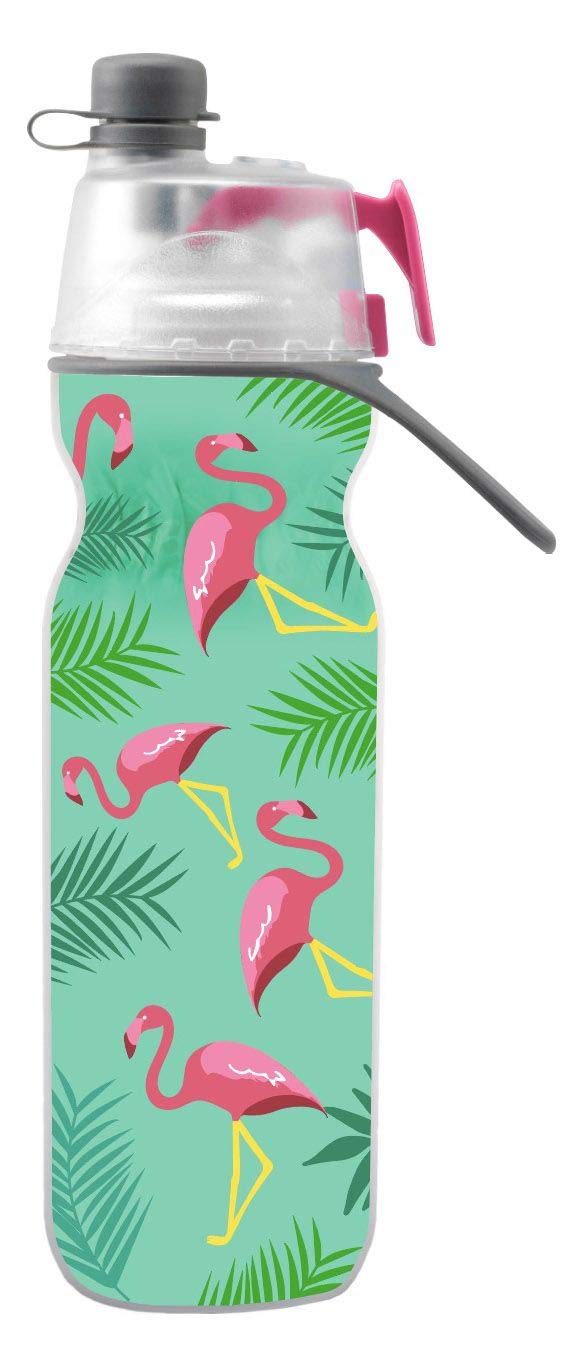 O2COOL Mist 'N Sip Misting Water Bottle 2-in-1 Mist And Sip Function With No Leak Pull Top Spout Reusable Sports Water Bottle - 20 oz (Flamingo) - Image 1
