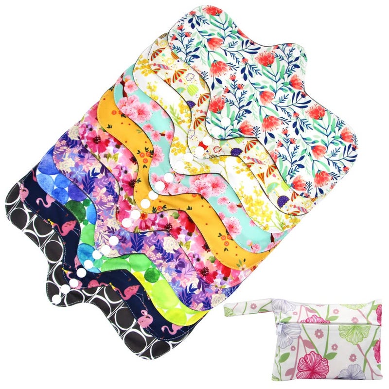 Asenappy Reusable Menstrual Pads Bamboo Charcoal Menstrual Heavy Incontinence Pads Sanitary Pads Pack of 5 1 Cloth Mini Wet Bag