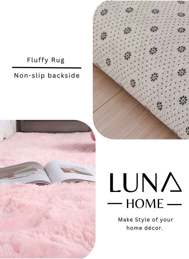 LUNA Home Soft Plush Printed Furry Floor Mat, Polyester, Rectangle, 60x120cm, Pink.  - Image 4