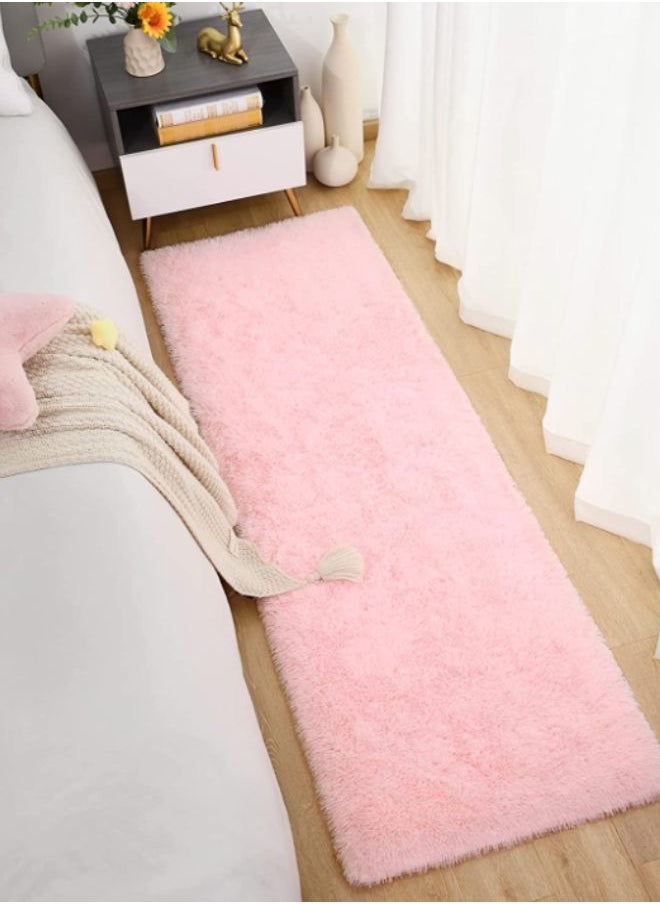 LUNA Home Soft Plush Printed Furry Floor Mat, Polyester, Rectangle, 60x120cm, Pink.  - Image 1