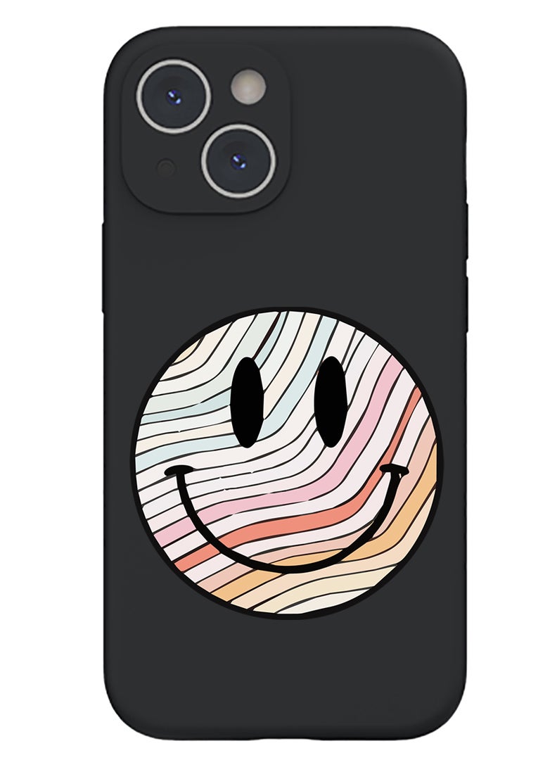 Theodor Protective Slim Fit Case Liquid Silicone Cover with Full Body Protection Anti-Scratch Shockproof Case For iPhone 15 Plus Black - FORZA202 Smiley - Image 1