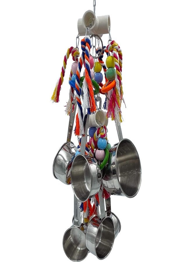 GILYGI New Upgraded Metallic Pots and Multicolored Ring Toys, Pullable 8 Stainless Steel Cups and 8 Wooden Ring Toys for Large and Extra Large Parrot Amazons Macaws African Greys Cockatoos Eclectus - Image 2