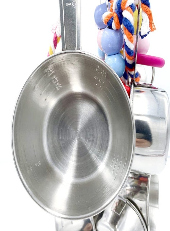 GILYGI New Upgraded Metallic Pots and Multicolored Ring Toys, Pullable 8 Stainless Steel Cups and 8 Wooden Ring Toys for Large and Extra Large Parrot Amazons Macaws African Greys Cockatoos Eclectus - Image 4