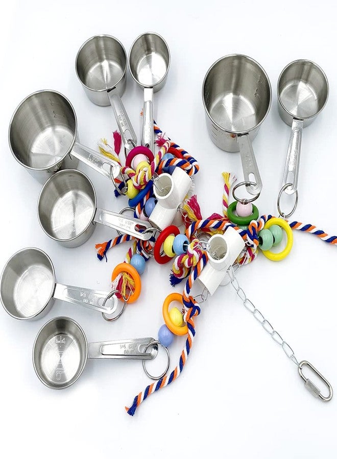 GILYGI New Upgraded Metallic Pots and Multicolored Ring Toys, Pullable 8 Stainless Steel Cups and 8 Wooden Ring Toys for Large and Extra Large Parrot Amazons Macaws African Greys Cockatoos Eclectus - Image 5