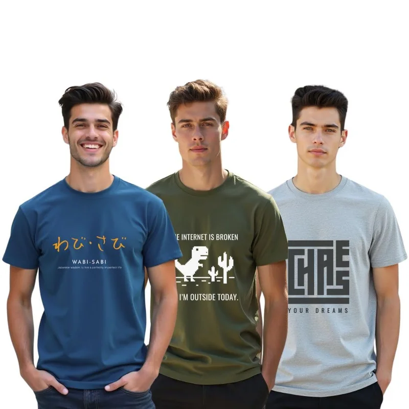 NOBERO Men's Graphic Printed Cotton T-Shirts Pack of 3