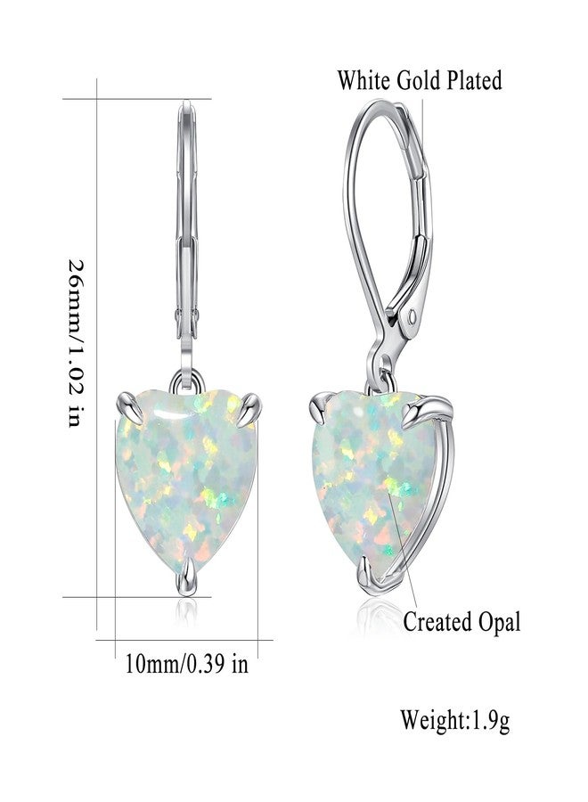 CiNily Heart Opal Earrings Leverback Drop Earring for Women Hypoallergenic, Pendant Earrings 14K White Gold Plated Dangle Earring White Opal Hoops Birthday Jewelry - Image 3