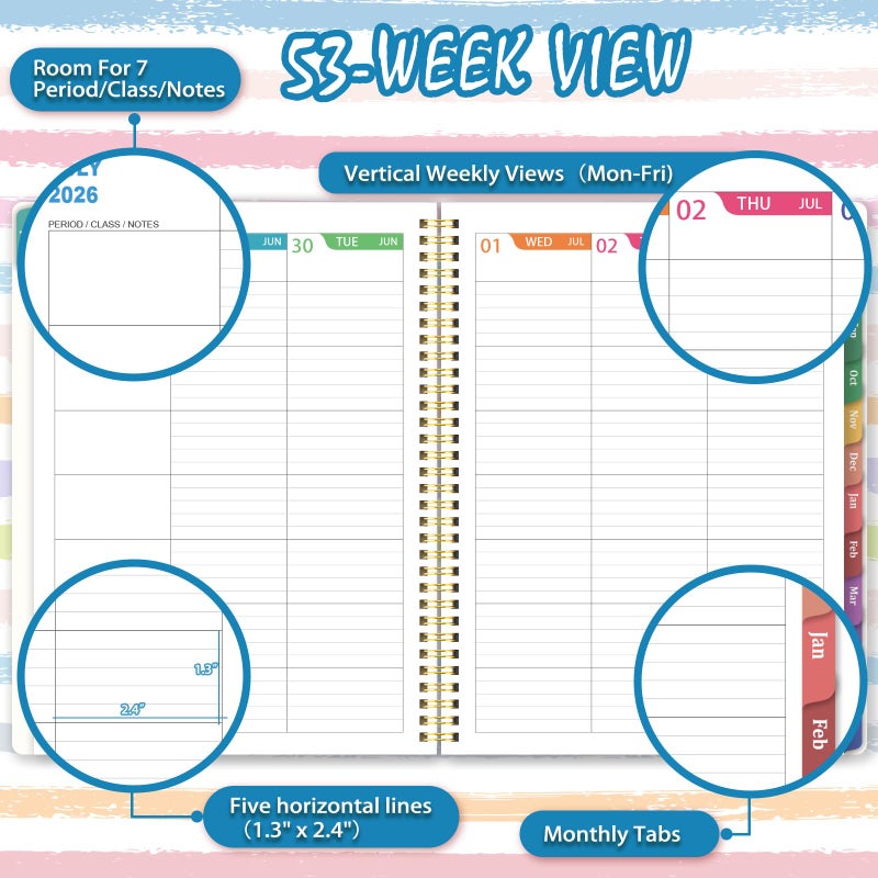 Vindora 2026-2027 Teacher Planner - July 2026 - June 2027, Lesson Planner 2026-2027, 8.5" x 11", Spiral Bound, Colorful Monthly Tabs - The Ultimate Organization Tool for Teachers - Image 4