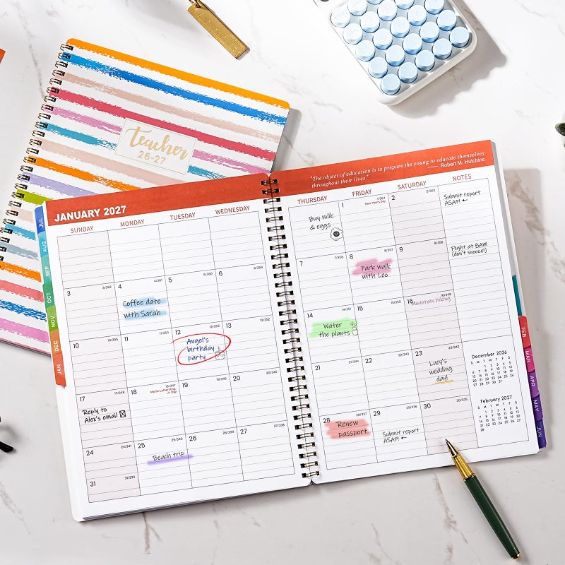 Vindora 2026-2027 Teacher Planner - July 2026 - June 2027, Lesson Planner 2026-2027, 8.5" x 11", Spiral Bound, Colorful Monthly Tabs - The Ultimate Organization Tool for Teachers - Image 2