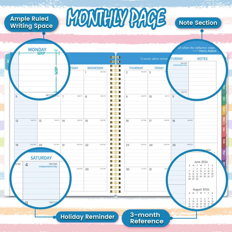 Vindora 2026-2027 Teacher Planner - July 2026 - June 2027, Lesson Planner 2026-2027, 8.5" x 11", Spiral Bound, Colorful Monthly Tabs - The Ultimate Organization Tool for Teachers - Image 3