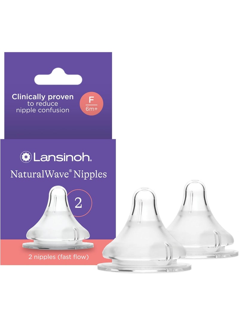 Lansinoh NaturalWave Baby Bottle Nipples, Fast Flow, Size L, Anti-Colic, 2 Count