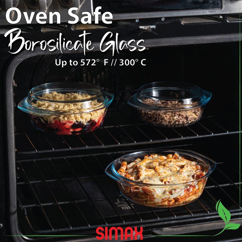 SIMAX Casserole Dish Set with Lid, Round Glass Cookware, Borosilicate Glass, Made In Europe 1 Qt, 1.5 Qt and 2 Qt Baking Dishes, Set of 3 - Image 4