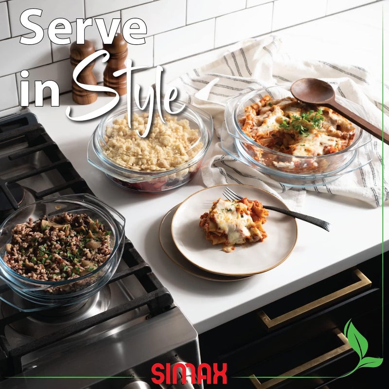 SIMAX Casserole Dish Set with Lid, Round Glass Cookware, Borosilicate Glass, Made In Europe 1 Qt, 1.5 Qt and 2 Qt Baking Dishes, Set of 3 - Image 3
