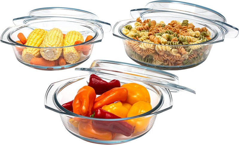 SIMAX Casserole Dish Set with Lid, Round Glass Cookware, Borosilicate Glass, Made In Europe 1 Qt, 1.5 Qt and 2 Qt Baking Dishes, Set of 3 - Image 1