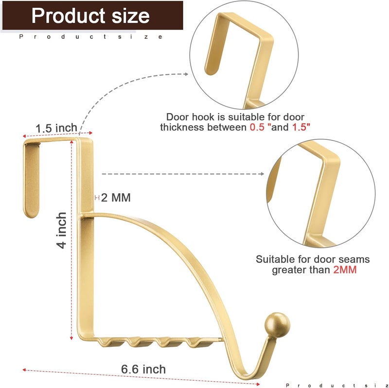 Hotop 2 Pcs Over The Door Hooks Over Door Hanger Sturdy Valet Hooks Mounted Hanging Storage Organizer Rack for Clothes Coats Towels Hats Scarves Purses(Champagne Gold) - Image 2