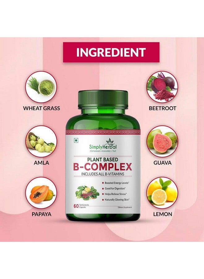 Simply Herbal كبسولات فيتامين ب المركب النباتية العشبية ببساطة، فيتامين ب المركب ب1، ب2، ب3، ب5، ب6، ب7، ب9 و ب12 | يدعم خلايا الدم الصحية، الأيض ويحسن مستوى طاقة الجسم، 60 كبسولة - Image 3