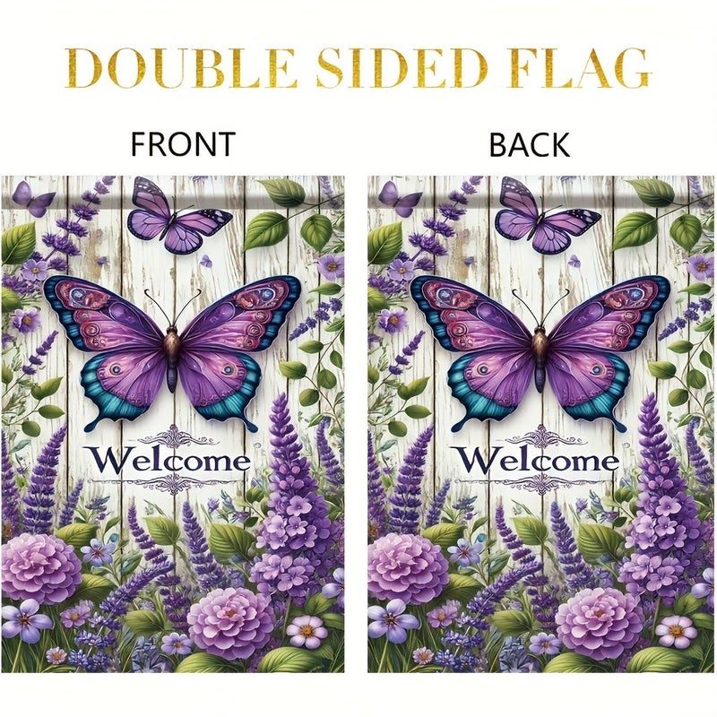 Rustic Wooden Butterfly Welcome Garden Flag 18 By 12 Inch Polyester - Image 4
