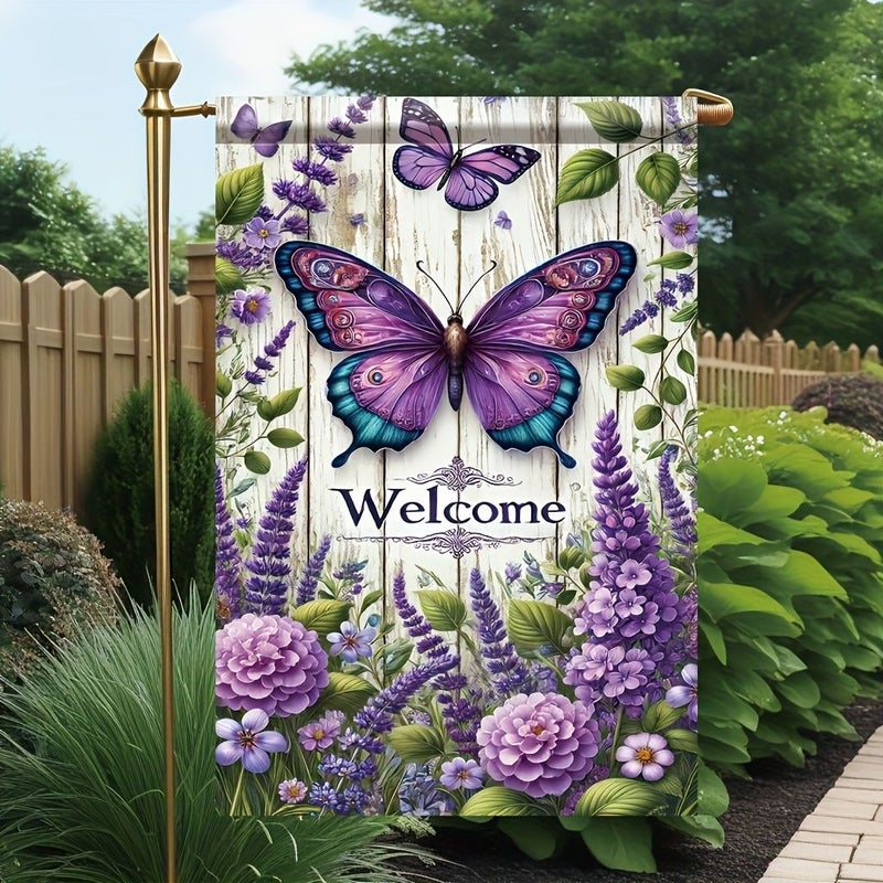 Rustic Wooden Butterfly Welcome Garden Flag 18 By 12 Inch Polyester - Image 2