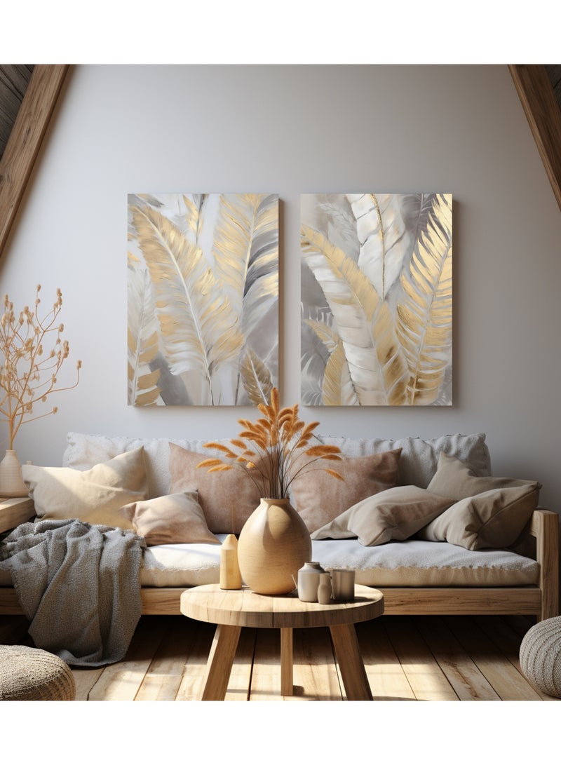 تابلوهات جدارية مودرن 2 قطعة بطابع بوهيمي أنيق – ألوان ترابية دافئة لديكور راقٍ