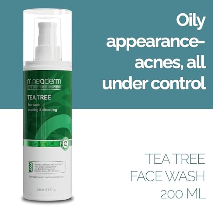 Mineaderm Tea Tree Face Wash for Acne-Prone Skin – Purifying Cleanser with Aloe Vera, Panthenol & Bisabolol – Fights Acne & Controls Oil – Gentle Daily Gel Wash – 200ml - Image 3