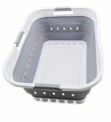 SAMMART سلة غسيل بلاستيكية قابلة للطي سمار 42 لتر (11 جالون) - حاوية/منظم تخزين قابلة للطي - سلة/حاوية موفرة للمساحة (1، أبيض/رمادي) - Image 1
