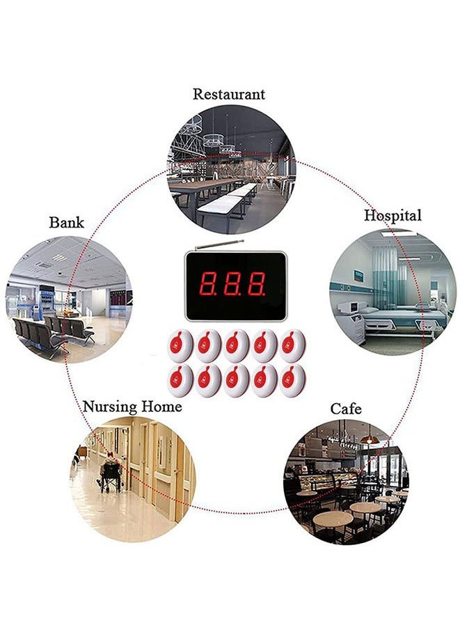 Muyixin - Wireless Calling System Customer Paging System for Restaurant Clinic Hospital Nursing Home Church Office Cafe Shop 1 Display Receiver and 10 Waterproof Call Button (white-red call button) - Image 1
