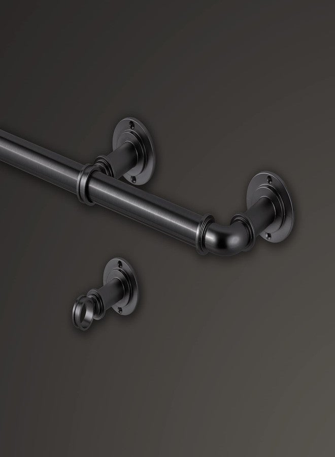 MODE Industrial Room Darkening Collection 1 1/8” diameter Industrial Curtain Rod Set with Steel Wall Mounted Expandable Curtain Rod, Blocks Light, Fits 72” to 144” Windows, Graphite - Image 4