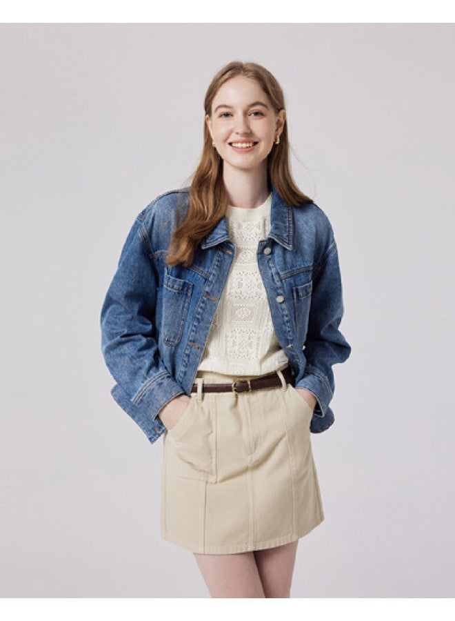 Hush Puppies Autumn American Vintage Fashion Versatile Pure Cotton Denim Women's Jacket - Image 1