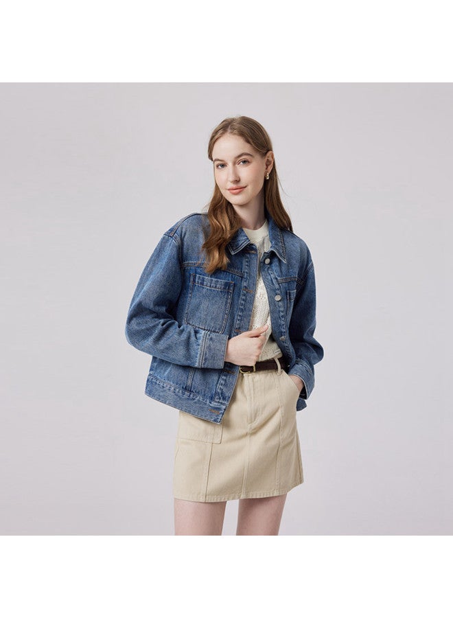 Hush Puppies Autumn American Vintage Fashion Versatile Pure Cotton Denim Women's Jacket - Image 5