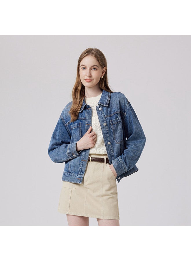 Hush Puppies Autumn American Vintage Fashion Versatile Pure Cotton Denim Women's Jacket - Image 4