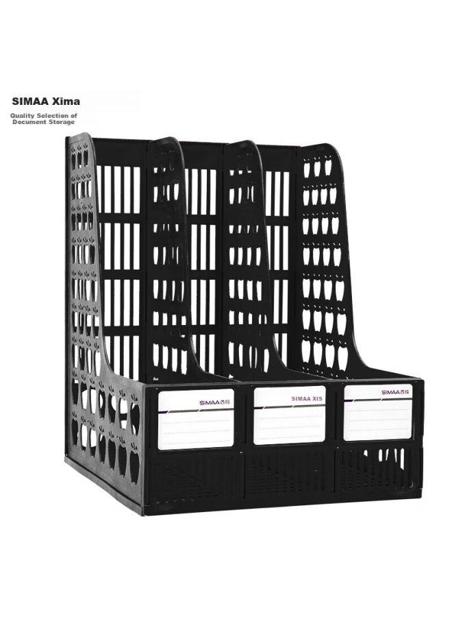 Simaa Triple-linked Hollow Desktop File Organizer With Labels, Office File Rack/file Holder/file Basket/doent Storage Box, Classic Black, 6898 - Image 1