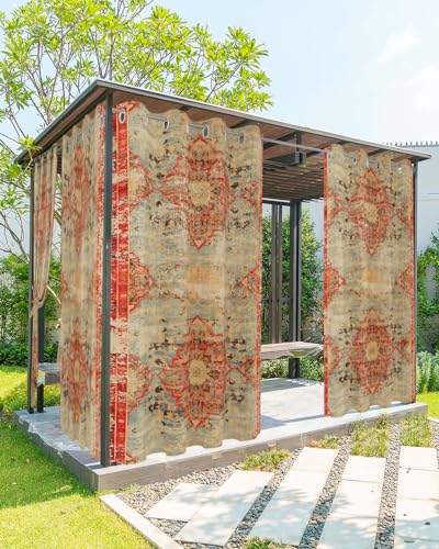 Onekaccu Boho Outdoor Curtains for Patio Waterproof Grommet Privacy Curtain Drapes Weatherproof Outside Curtains for Porch GazeboPergola Cabana 2 Panel 54x84inch Rustic Bohemian Floral Tribal Orange - Image 1