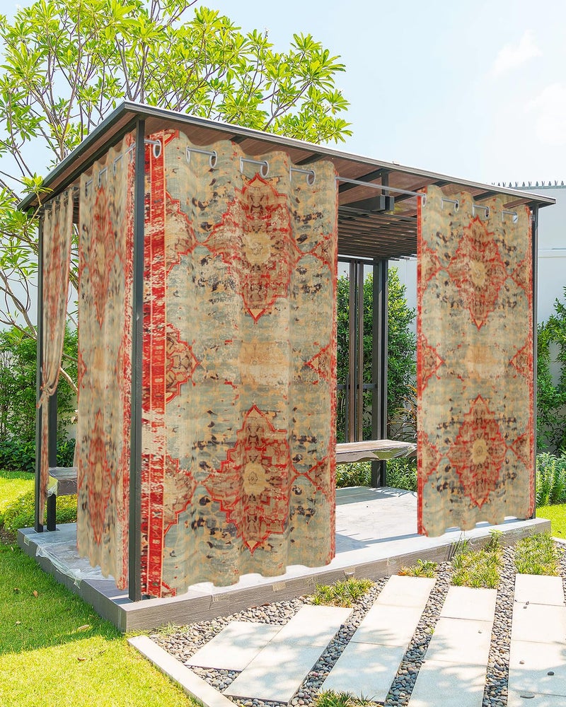 Onekaccu Boho Outdoor Curtains for Patio Waterproof Grommet Privacy Curtain Drapes Weatherproof Outside Curtains for Porch GazeboPergola Cabana 2 Panel 54x84inch Rustic Bohemian Floral Tribal Orange - Image 2