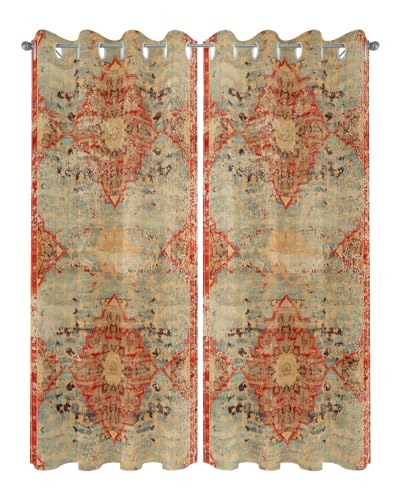Onekaccu Boho Outdoor Curtains for Patio Waterproof Grommet Privacy Curtain Drapes Weatherproof Outside Curtains for Porch GazeboPergola Cabana 2 Panel 54x84inch Rustic Bohemian Floral Tribal Orange - Image 3