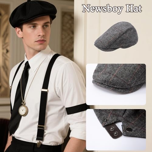 RAINDEWLL Roaring 20s Costumes for Men 1920s Mens Outfit Great Gatsby Accessories Gangster Costume Newsboy Hat - Image 5