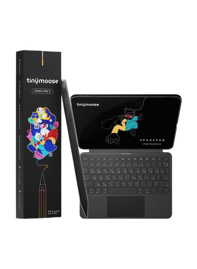 TinyMoose iPad Keyboard & Stylus Bundle — SpacePad Magic Keyboard for iPad Air 11 (2024–2025) / iPad Air 5/4 / iPad Pro 11 (2018–2022) with Arabic/English Backlit Keys & 3-Way Multi-Touch Trackpad + Pencil Pro 2 iPad Pen for All iPad Models 2018–2026 - Image 1