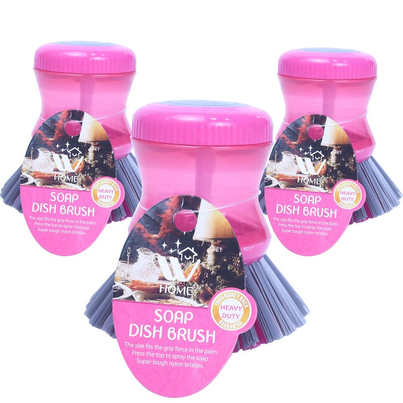 WBM WBM Care Home Soap Dispensing Brush Nylon Bristles Dish Washing Brush with Good Grip for Kitchen 3 Count - Image 1