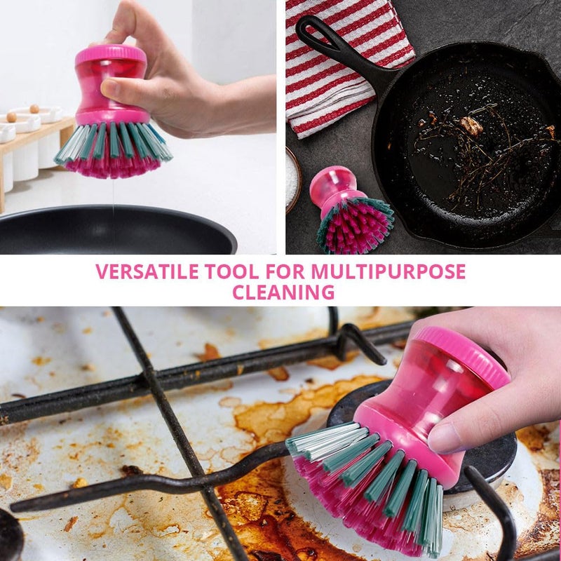 WBM WBM Care Home Soap Dispensing Brush Nylon Bristles Dish Washing Brush with Good Grip for Kitchen 3 Count - Image 3