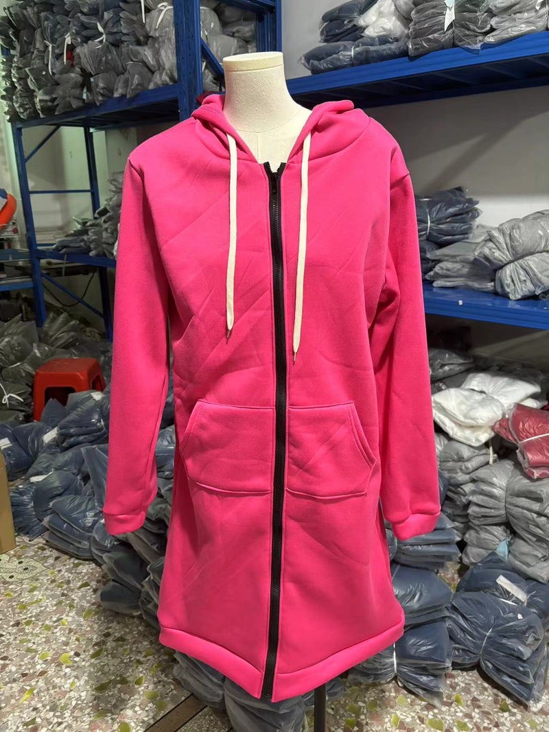 2021 Autumn Winter Brushed Fleece Hoodie Cardigan Rose red 